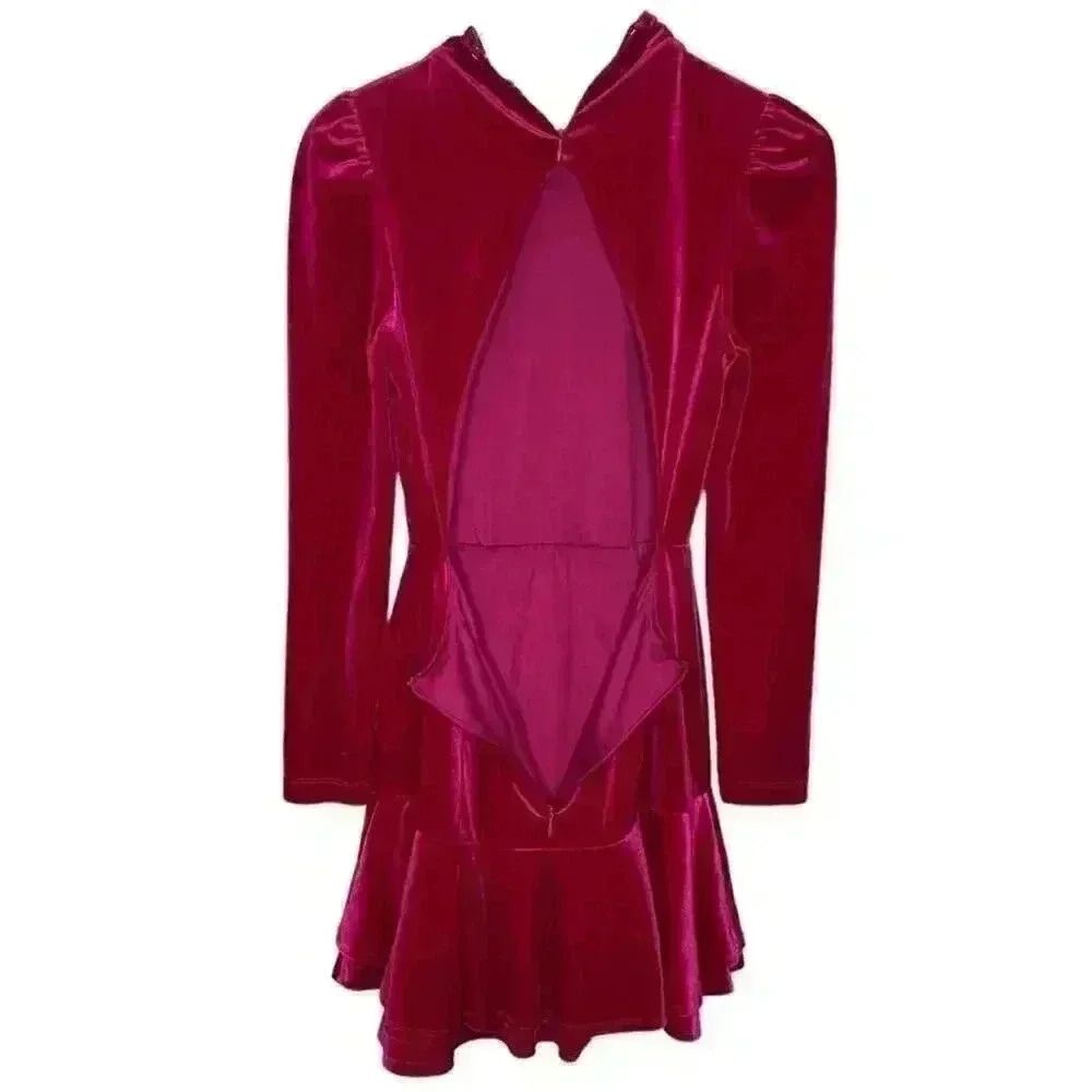 Yumi Kim Shannon Pink Fuschia Velvet Long Sleeve Mini Dress Size Medium - Picture 5 of 12